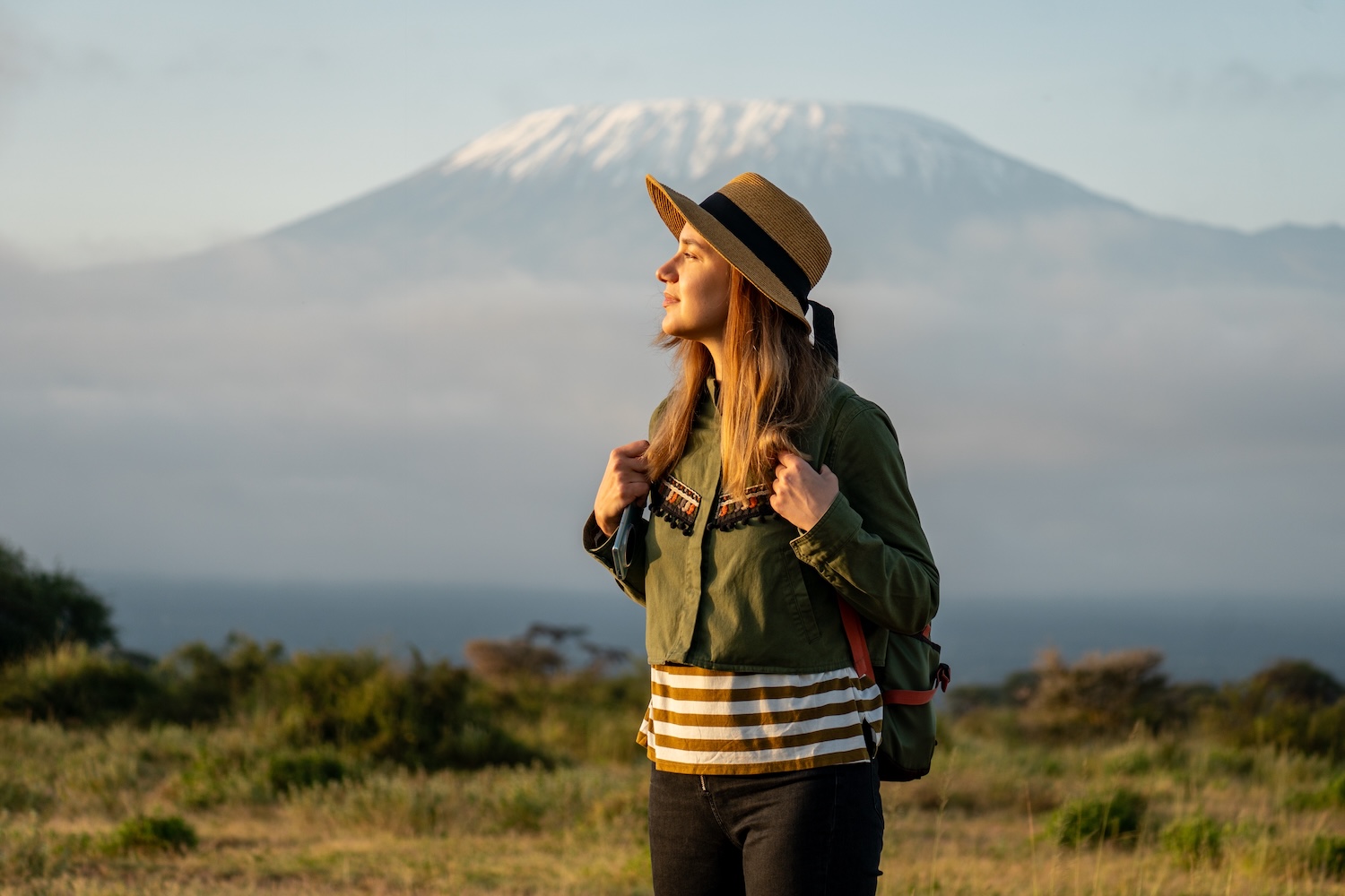 Excited traveler with stunning landscape